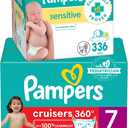 Diapers Size 7, 88 Count and Baby Wipes - Pampers Pull On Cruisers 360 Fit Baby Diapers with Stretchy Waistband, ONE MONTH SUPPLY with Sensitive Wipes, 6X Pop-Tops, 336 Count (Packaging May Vary)