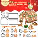 Sakolla 18 PCS Gingerbread House Cookie Cutter Set, 3D Stainless Steel Christmas House Fondant Cutter Kit, Including Christmas Tree, Snowman, Reindeer, Sled Shapes, Gift Box Package