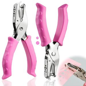 2 Pcs Single Hole Punch, 1/4" and 1/8" Hole Puncher Single with Soft Pink Grip for Home, Office, Classroom, Handheld Small Circle Paper Punch for Crafts, Gift Tags, Tickets, Scrapbooks