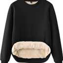 Tansozer Womens Sherpa Lined Crewneck Sweatshirt Warm Fleece Pullover Long Sleeve Winter Thermal Sweat Shirt (Medium, Black)