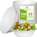 Greensight Large Compostable Paper Bowls - 32 oz, 120 Pack, Heavy Duty, Disposable for Hot Soup, Salads, Cereals