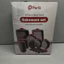 PERLLI Non-Stick 8-Piece Baking Pan Set, BPA-Free Carbon Steel Bakeware Set with Silicone Handles, Stackable Kitchen Oven Set, Cookie Sheet, Baking Tray, Baking Sheet Set, Oven Safe (446F)