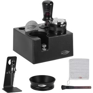 IKAPE 58MM Black Espresso Tool Set 8 IN 1, Coffee Tamper, Distributor, Magnetic Funnel, Puck Screen, Tamper Station, Stirrer Distribution Tool, Cleaning Towel and Brush