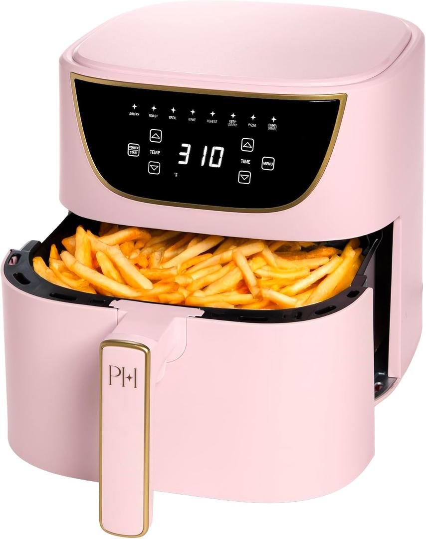 Paris Hilton Air Fryer, Large 6-Quart Capacity, Nonstick Made without PFAS, Touchscreen Display, 8-in-1 (Air Fry, Roast, Broil, Bake, Reheat, Keep Warm, Pizza, Dehydrate), Dishwasher Safe, Purple