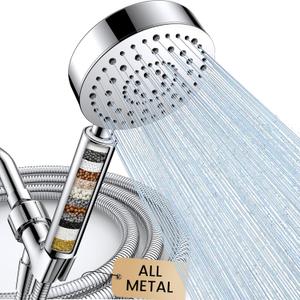 FEELSO Filtered Shower Head with Handheld, 6 Spray High Pressure ALL METAL Shower Head with Filters for Hard Water - Remove Chlorine, Reduce Dry Itchy Skin, Extra-long 72" Hose and Brass Holder (Chrome Plated)