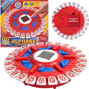 Word Game for Kids & Adults with 2 Modes,144 Topic Categories 36 Cards Pressing Games,Fun Fast-Paced Stop Game,LCD Display Timer Family Board Games for Christmas & Birthday Gifts (Red)