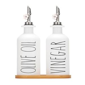 HAOTOP Farmhouse Ceramic Oil and Vinegar Dispenser Bottle Set, Perfect for Storage of Oil and Vinegar,13 oz (Navy)