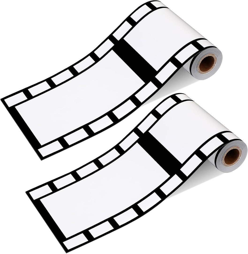 Gejoy 2 Rolls Filmstrip Tape Movie Party Decorations Filmstrip Poly Streamers Movie Reel Decor White and Black Material Film Border Roll for Cinematic Birthday Party Event Home Decor(6 Inch X 66 ft)