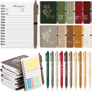 40 Pcs Christian Gift Bible Study Notebook with Notes Christian Pen Aesthetic Religious Journal Church Prayer Notepad Jesus Valentines for Clergy Pastor Sunday School Employee (Retro Color)