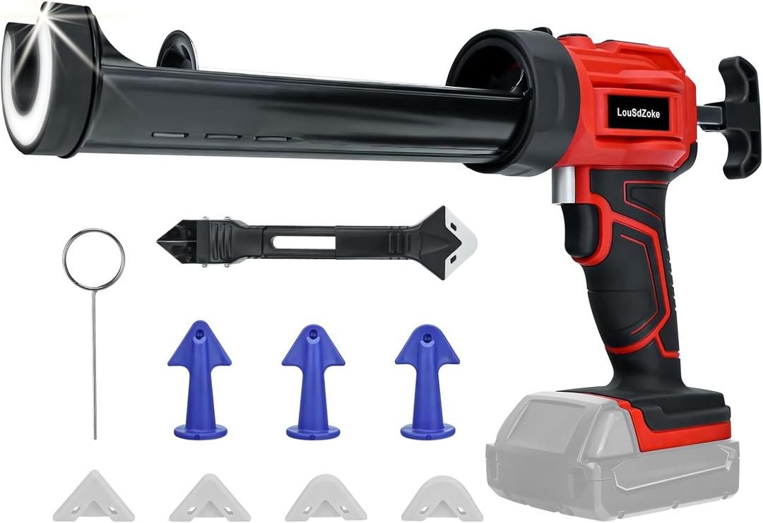 Cordless Caulking Gun for Milwaukee 18V Max Battery, 10 Oz/300ml Electric Silicone Gun,with LED Light,4 Adjustable Speed for Filling, Sealing, Repair(NO BATTERY)