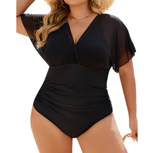 Blooming Jelly Women's Plus Size Swimsuit One Piece Bathing Suit Tummy Control Mesh V Neck Maternity Swimwear 3XL