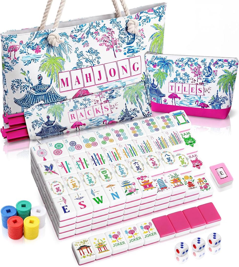 Ceenna American Mahjong Set Complete 160 Pcs, Rose Pink Back, 1.2 x 0.9 x 0.6 inches