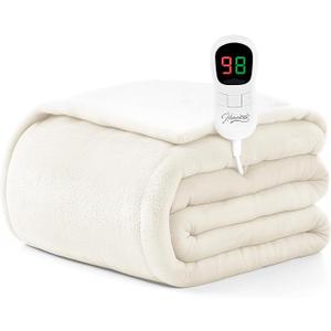 Homemate Heated Blanket Electric Throw - 50"x60" Heating Blanket Throw 1/2/4/6/8 Hours Auto-Off 10 Heat Level Over-Heat Protection Flannel Sherpa ETL Certification