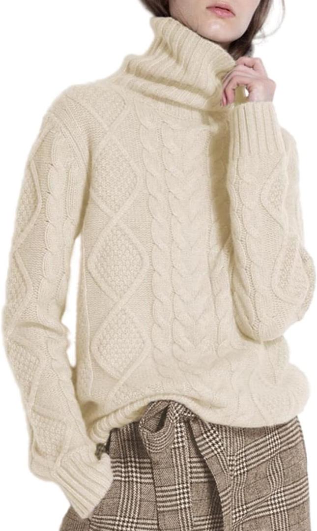 Wool Sweaters Women's Turtleneck Pullover Female Loose Long Sleeve Tops Winter Thick Knitted Jumper (XX-Large, Light Beige)