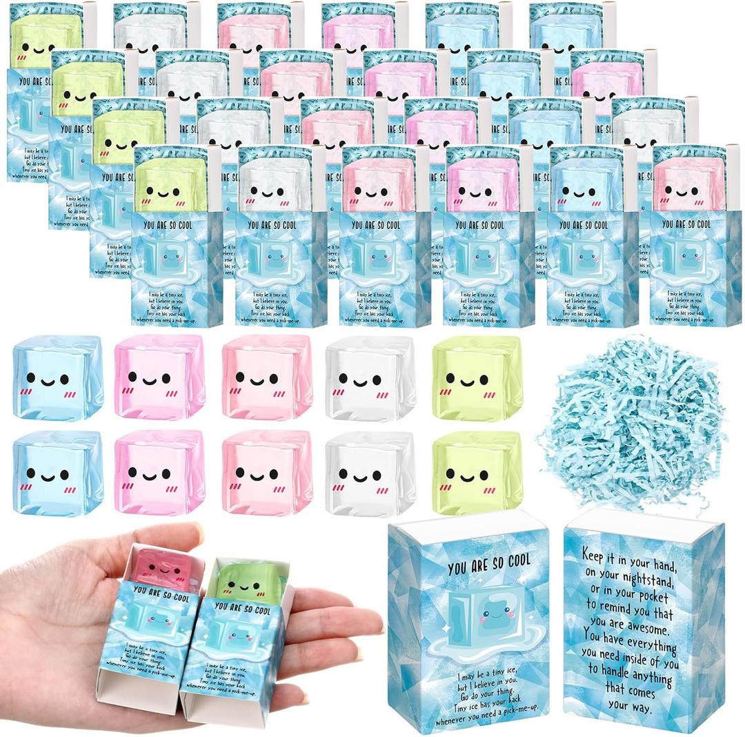 Wettarn 72 Sets Inspirational Gifts Ice Cube Stress Balls with Support Gift Boxes You are So Cool Party Favors for Adults Teens Office Classroom Prizes Relief Fidget Toys Desk Decor