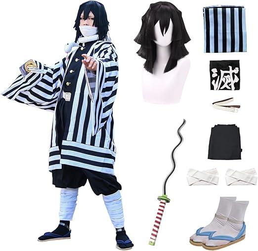 Full Set Halloween Costume For Men Agatsuma Zenitu Party Role Cosplay Costume Kimono Outfit W/Sword Shoes Wig, M