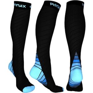 Physix Gear Compression Socks 20-30 mmHg - Men & Women - Running, Nurses, Shin Splints, Flight, Travel (Black/Blue), S/M