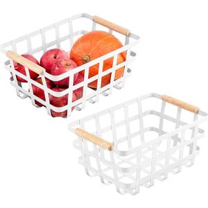 Farmhouse Baskets Wire Storage Metal Baskets Storage Bin Basket Organizer Farmhouse fruit Bin with Wood Handles for Pantry Cabinets Rustic Kitchen Counter Closet,2 Pack - White (12*9*6) Farmhouse Baskets Wire Storage Metal Baskets Storage Bin Basket Organizer Farmhouse fruit Bin with Wood Handles for Pantry Cabinets Rustic Kitchen Counter Closet,2 Pack - White (12*9*6)