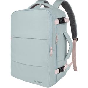 Taygeer Personal Item Backpack for Men Women, Travel Backpack Carry on Luggage Flight Approved with USB Charging Port & Shoe Pouch, Large Weekender Work Bag for Hiking Gift, Gray Powder
