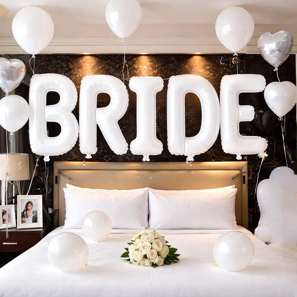 40 Inch White BRIDE Balloons Bachelorette Bridal Shower Large White Bride Letter Foil Aluminum Balloons Banner for Bride To Be Bachelorette Wedding Engagement Baby Shower Party Decorations