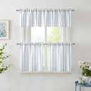 ZJDECOR Farmhouse Cotton Blended Tiers Cafe Curtains 24 Inches Long,Blue Vertical Stripe on White Rustic Light Filtering Small Window Curtain for Bathroom RV,Rod Pocket,27"Wx24L(Pack of 2),Blue/White