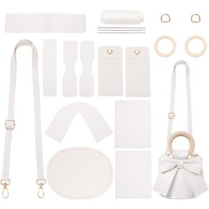 WADORN DIY PU Leather Bucket Bag Making Kit, Bow-Knot Shoulder Bag Making Materials Handmade Tote Purse Sewing Kit Women Fashion Crossbody Bag Sewing Supplies, 5.5x5.5x2.7inch, White