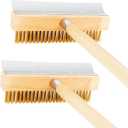 Reallnaive 2 Pack 37 Inch Wood Handle Pizza Oven Brush with Scraper Outdoor Pizza Oven Cleaning Brush Tool, Aluminum Threaded Tip, Brass Bristles with Steel Scraper
