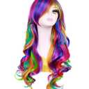 OYSRONG Women Long 27.56''/70cm Rainbow Curly Wig, Colorful Wavy Cosplay Heat Resistant Wig