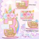 MiniInflat 1/2/3/4/5/6/7/8/9th Unicorn Birthday Party Decorations 11.8 Inch Wooden Table Centerpiece Number Sign for Girls Unicorn Party Supplies for Kids Anniversary Birthday(Number 3)