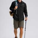 Men's Sun Protection Fishing Shirt with Zipper Pockets Long Sleeve UPF 50+ UV Cooling Shirts for Men Hiking Travel (Black, L)