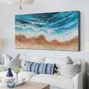 Tarfupth Blue Ocean Canvas Wall Art for Living Room Large Seascape Oil Painting for Bedroom Office Kitchen Modern White Waves Pictures Nature Artwork Ready to Hang 24"x48"