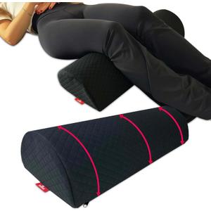 XOLLOZ Knee Pillow for Back Sleeping  Bolster Pillow with Anti-Slip Bottom, Lumbar Support Cylinder for Legs & Spine, Premium Under Knee Cushion for Bed, Massage Table & Home Use, Black