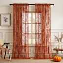 Rust Lace Curtains 72 Inch Length Autumn Country Rustic Floral Curtains for Living Room Bedroom Rod Pocket Light Filtering Lace Window Curtain 2 Panels Set for Halloween Fall Decor, 52x72, Terracotta