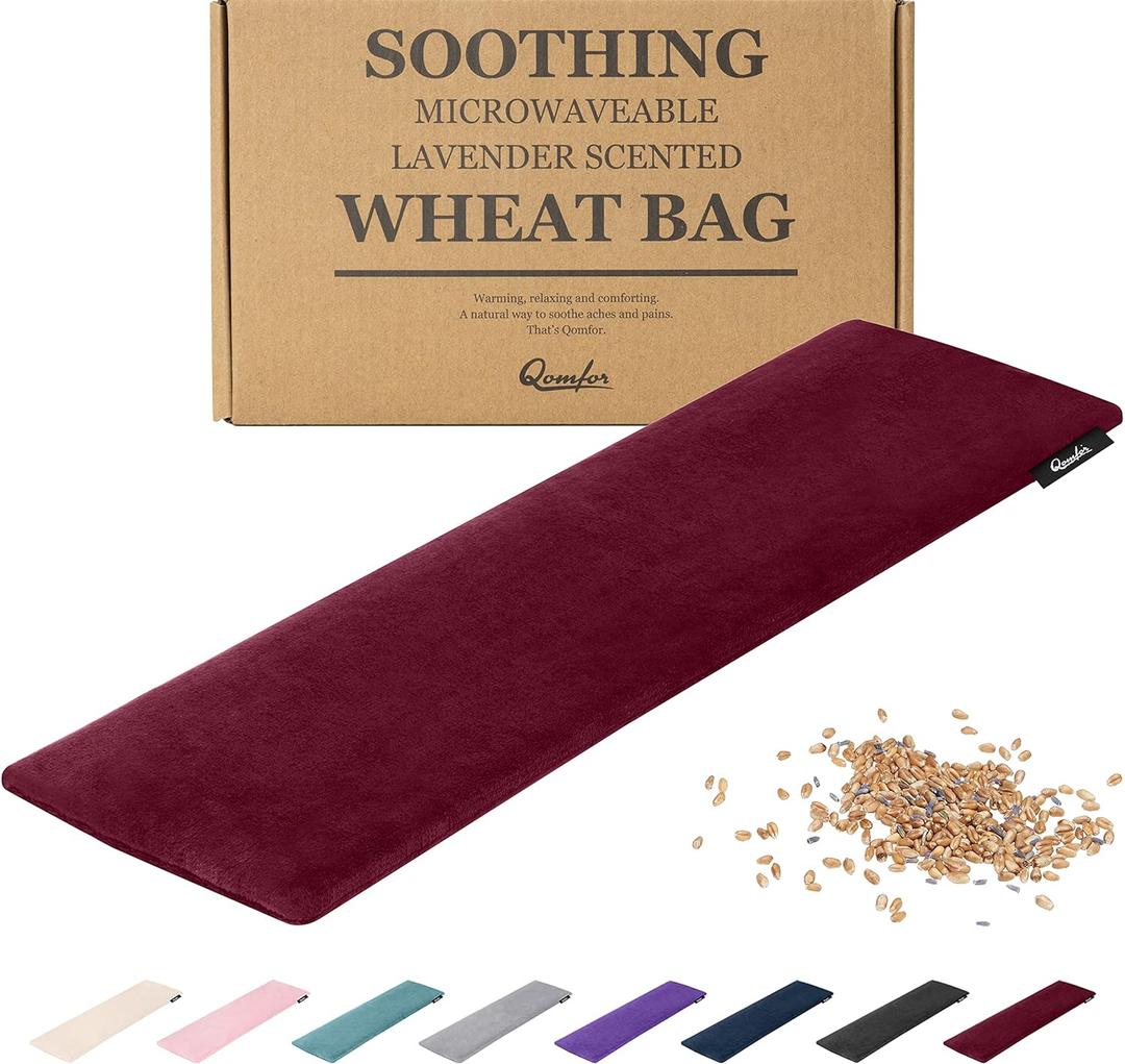 Qomfor Microwave Heating Pad - Large Microwavable Wheat Bag Heat Pack for Neck and Shoulders, Pain Relief, Back Pain, Arthritis, Period Cramps - Reusable Lavender Heating Pad (Bordeaux) (Bourgondy)