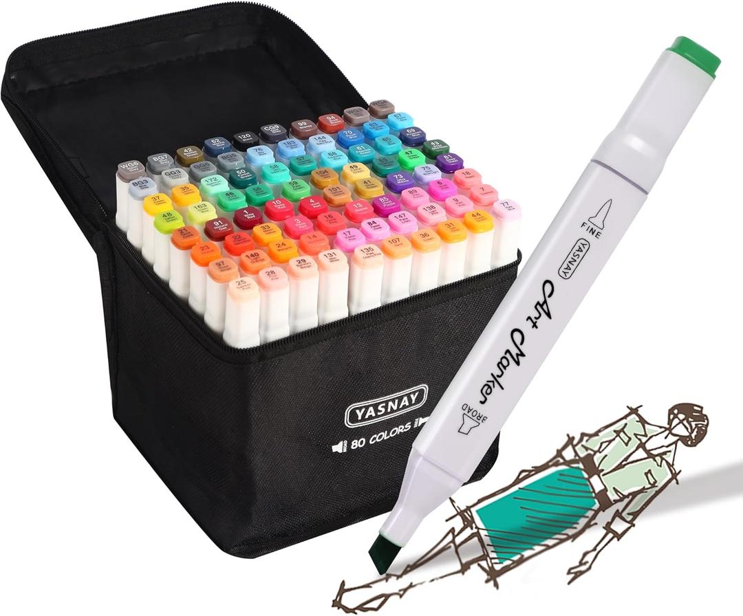 YASNAY Alcohol Markers, 80 Colors Dual Tip Art Marker, Drawing Markers, Coloring Marker for Sketching Adult Coloring