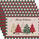 Christmas Placemats are with Classic Christmas Elements Red Green Buffalo Plaid and Xmas Trees Designed, Washable Non-Slip Heatproof Woven Placemats Set of 6 (Light Yellow2)