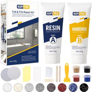 Tub, Tile and Shower Repair Kit (Color Match), Hupeyna Porcelain Repair Kit, Bathtub Repair Kit for Chips Dents Cracks Holes Scratchs, etc. Fiberglass Repair Set - Offer More Color Options