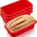 4 Pcs Silicone Bread Loaf Pan 9 x 5 Inch Rectangle Silicone Baking Molds Non Stick Mini Cake Pan, Homemade Loaf, Bread and Meatloaf, Red