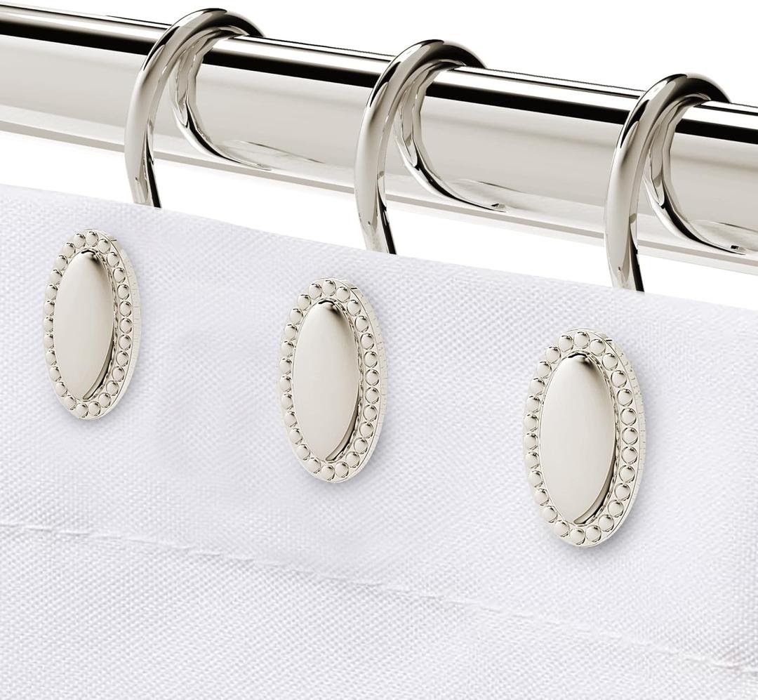 Nickel Shower Curtain Hooks, Rust Proof Shower Curtain Rings for Bathroom, Metal Decorative Shower Curtain Hooks Hangers for Shower Curtain Rod and Liner, Shower Hooks for Shower Curtain Set of 12