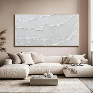 Contemporary Gray-White Abstract Hand-drawn Wall Art with Framed Large Canvas Ocean waves Painting for Living Room Bedroom Above Couch Decor 29"x58"