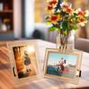 5"7" Picture Frame, Gold Glass Photo Holder, 2 Pack, Tabletop Use or Wall Mouted, Vertical or Horizontal, Classy For Children's Day, Birthday or Wedding