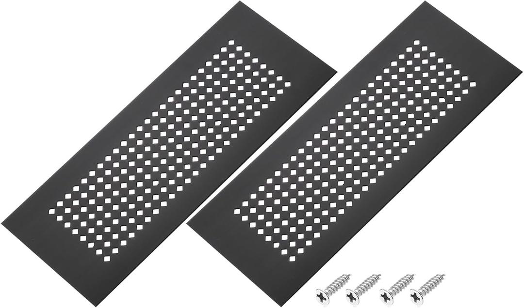 PATIKIL 8 x 3 Inch Door Air Vent Cover, 2 Pcs Aluminum Grille Ventilation Cover Louvered Diamond Hole with Mounting Screws for Cabinet Wardrobe Door, Black