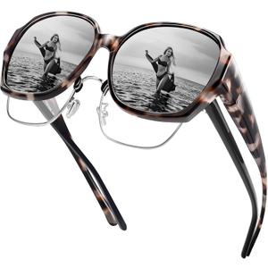 URUMQI Polarized Sunglasses Fit Over Glasses for Women, UV400 Protection Square Shades Extra Large Sun Glasses