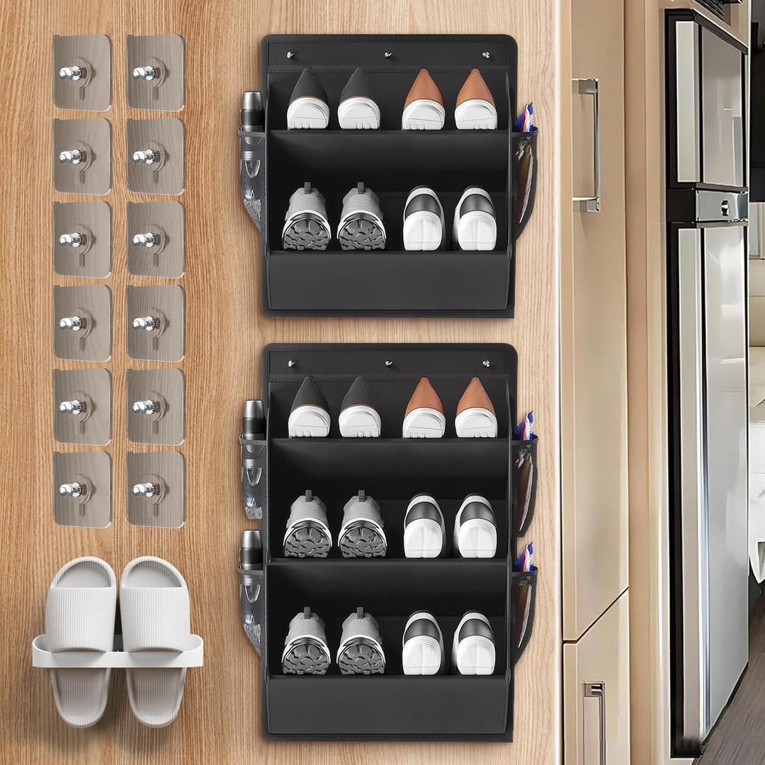 3 Pack RV Shoe Storage with Adhesive Hook,Over the Door Hanging Shoe Rack and Organization,Wall Hanging Narrow Space Deep Pocket Storage