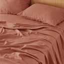 Bedsure Linen Sheets - King Size Sheets, Blend from Linen Cotton Bedsheets, Breathable Cotton Bedsheets, Gifts for All Seasons, 4 Pieces, Terracotta
