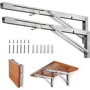 Storystore Folding Shelf Brackets - 24 Inch Heavy Duty Stainless Steel Collapsible Shelf Bracket for Bench Table, Space Saving DIY Bracket, Max Load: 550lb