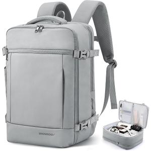SHOWKOO Laptop Backpack for 17 Inch Laptop, 40L Expandable Large Capacity Backpack, TSA Carry On Travel Backpack with Padded Laptop Compartment, Water-Resistant College & Commuter Bag,Gray