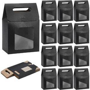 PH PandaHall Goodies Boxes 24pcs Gift Boxes with Window Candy Treat Box Paper Box Black Gable Conatiner for Party Favors Snacks Donuts Cookie Candy Birthday Wedding Shower, 5.3×3.2×7.6 Inches