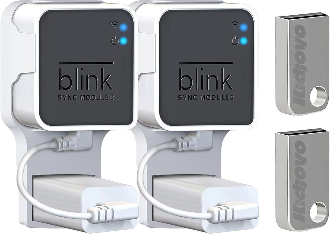 256GB USB Flash Drive & Outlet Wall Mount for Blink Sync Module 2 with Short Cable - Save Space - No Messy Wires - Easy Move Mount Bracket Holder for Blink Outdoor Indoor Security Camera (2 Pack)