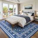 9x12 Area Rugs for Living Room, Washable Non-Slip Rug, Oriental Dark Blue